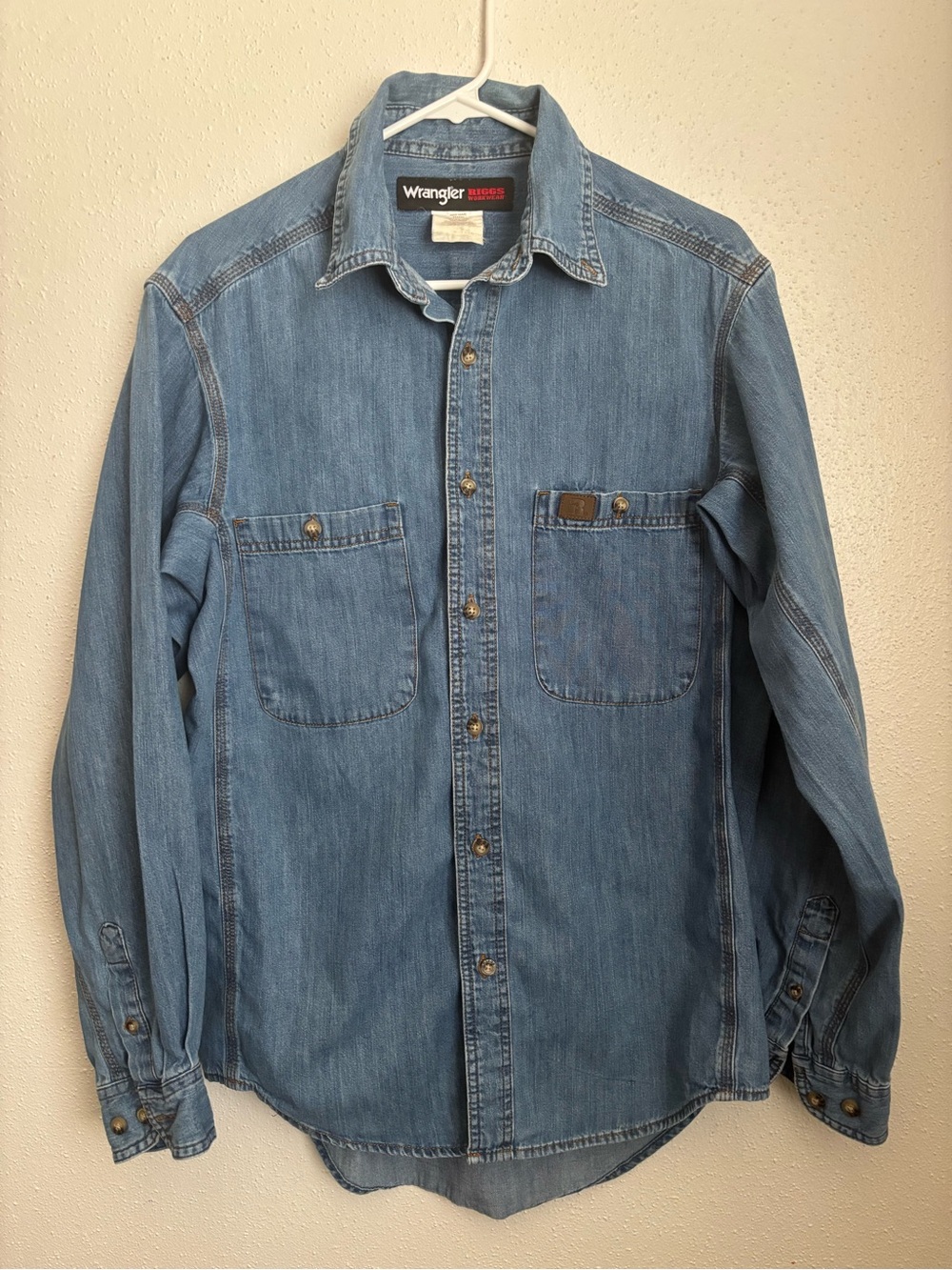 Wrangler Medium Blue Denim Button-Down Work Shirt